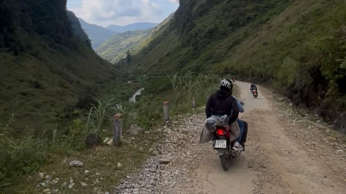 An adventure in the mountains with motor bike.